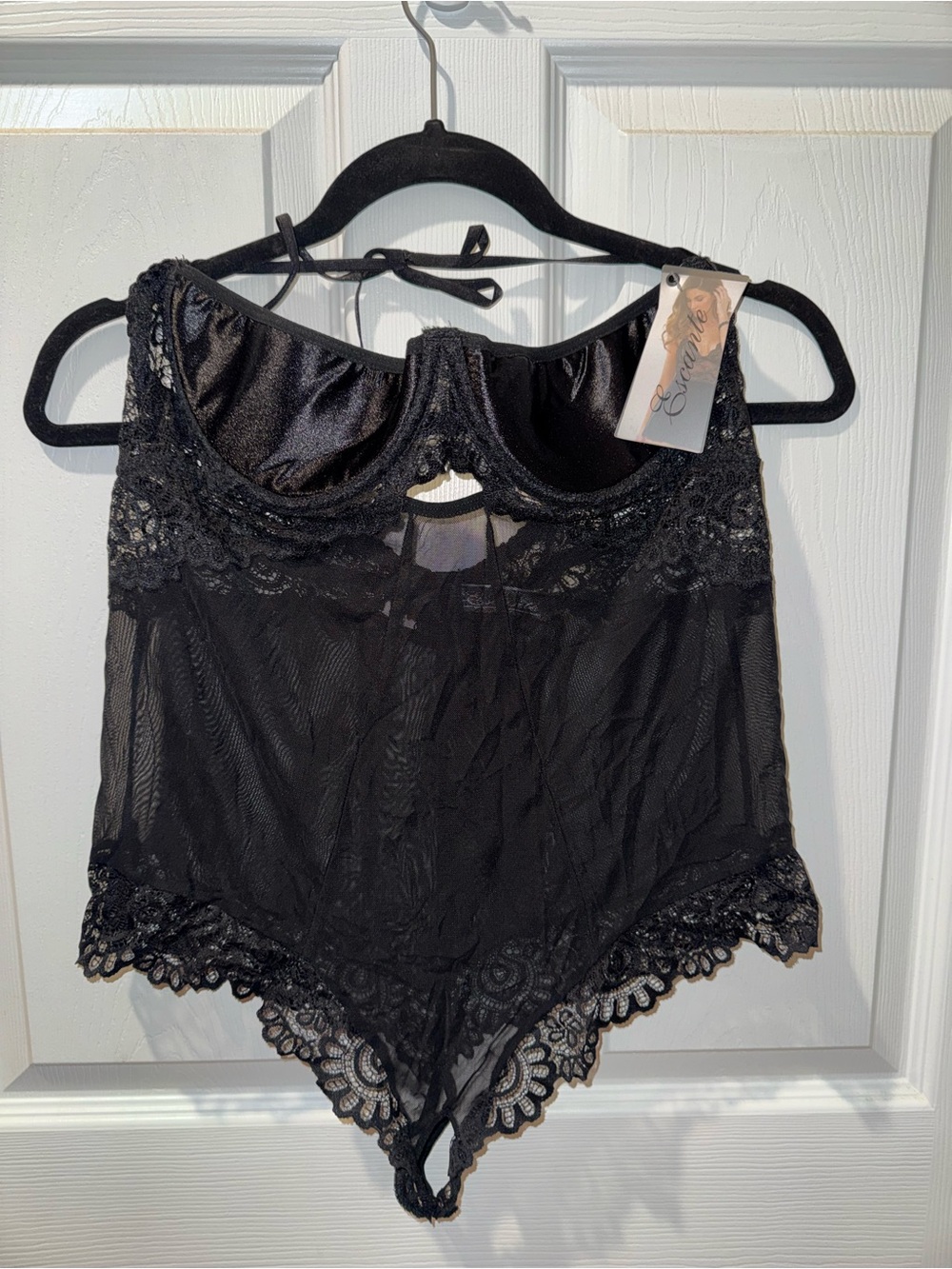 Black Lace Halter Bodysuit with Underwire Support - Escante